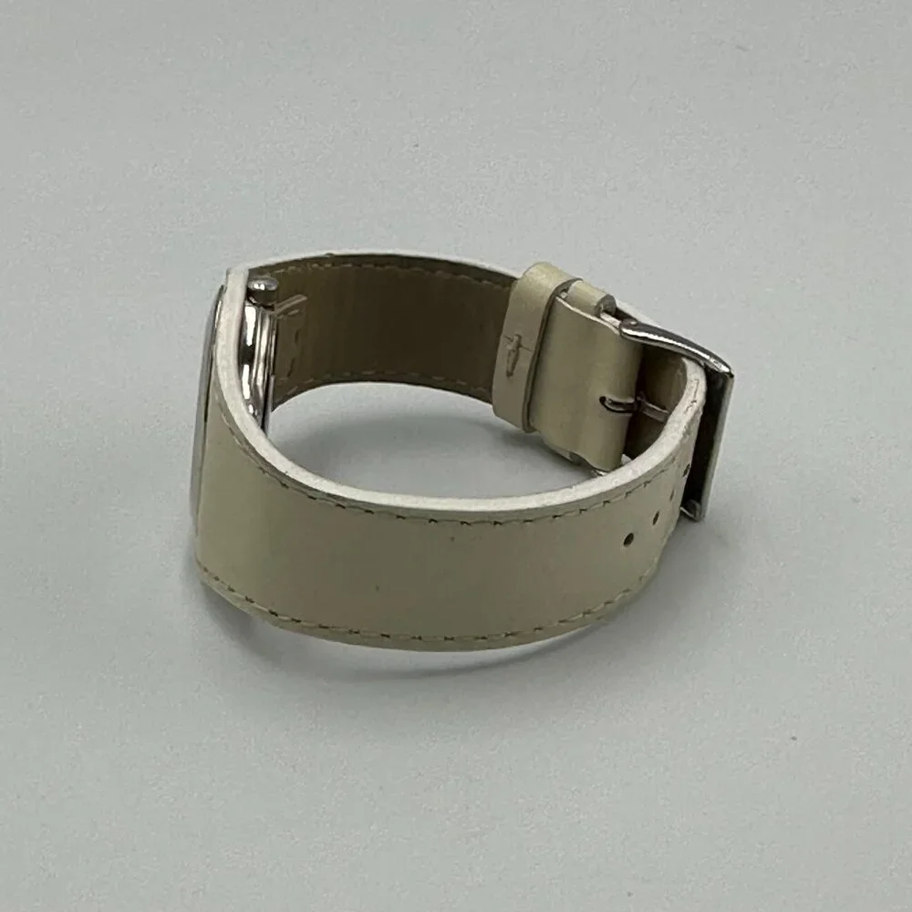 3/$30 Anne Klein Watch Women Silver Tone Cream Leather Band New Battery 8.5